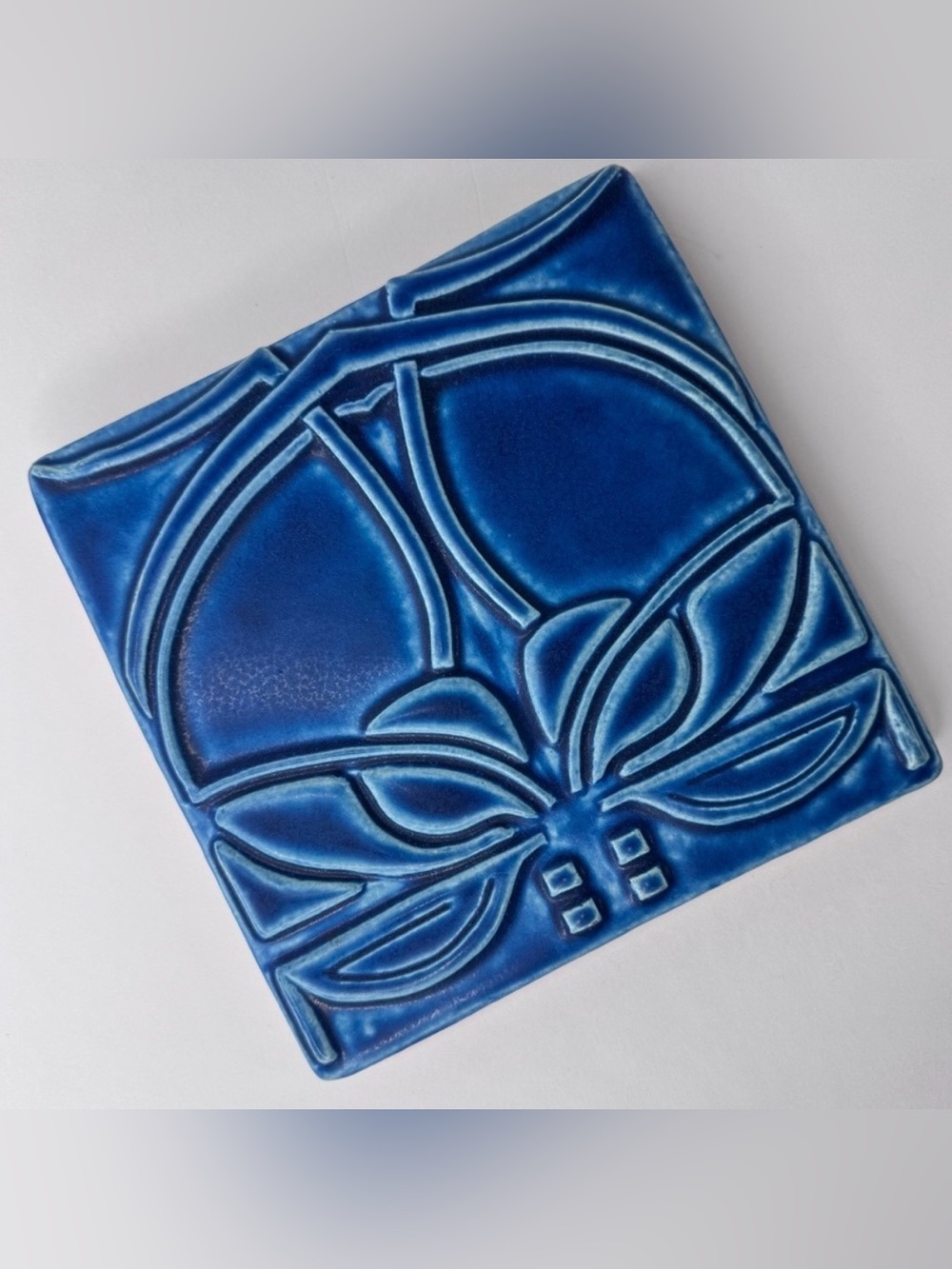 Vintage MOTAWI TILEWORKS Colbalt Blue Art Nouveau Tile - Picture 3 of 9